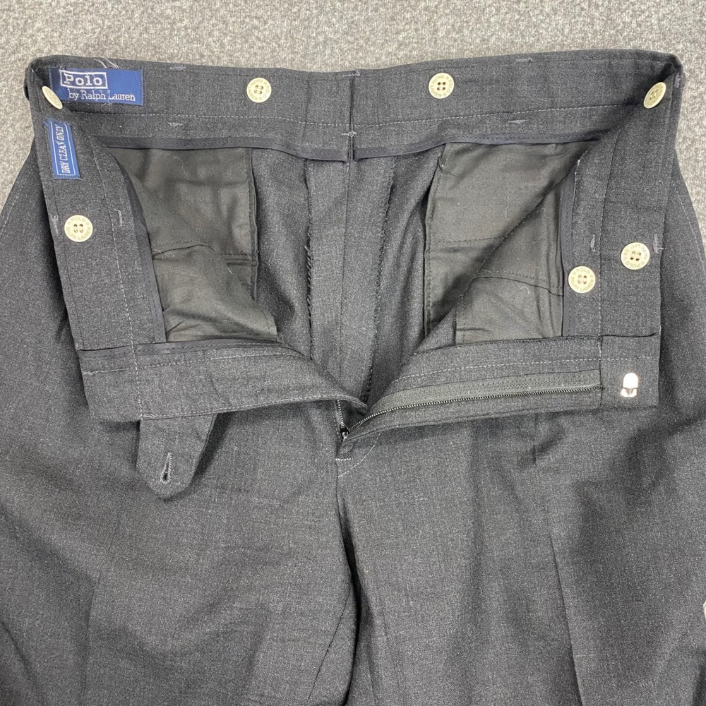 Vintage Polo Ralph Lauren Dalton Wool Trousers Mens 34 Gray Pleated Cuffed‎ USA - Picture 5 of 16